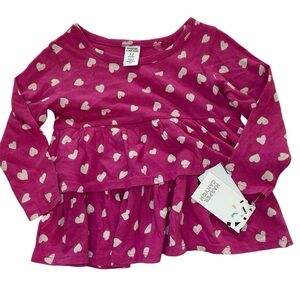 Harper Canyon Magenta Pink Heart Tiered Baby Girl Long Sleeve Tee Size 12 Months